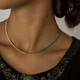 Art of Asymmetry Diamond and Emerald Tennis Necklace