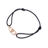 Interlocking Stirrups Bracelet in Rose Gold on a Black Cord